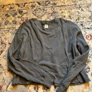 TNA Gray Waffle Knit Crewneck Long Sleeve